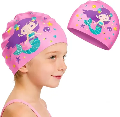 Produktbild von Badmütze Kinder Silikon, Zeemeerminnendesign, 1 Stück, rosa, für Schwimmtraining