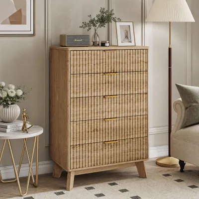 Produktbild von INONEFT Kommode mit 5 Schubladen, Holzkommode mit Massivholzbeinen und Metallgriffen, Sideboard, Aufbewahrungsschrank, 73x40x108cm, Holzfarbe