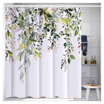 Produktbild von Duschvorhang mit 12 Haken, Textil, Anti-Schimmel, Wasserdicht, Waschbar, 180x200cm, für Badezimmer, Maschinenwaschbar, Schnell Trocknend (Grün)