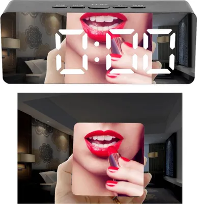 Image de Miroir de maquillage de bureau multifonctionnel avec réveil numérique électronique à LED