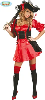 Produktbild von Piratinnen Kostüm rot schwarz Gr. M, Größe:M