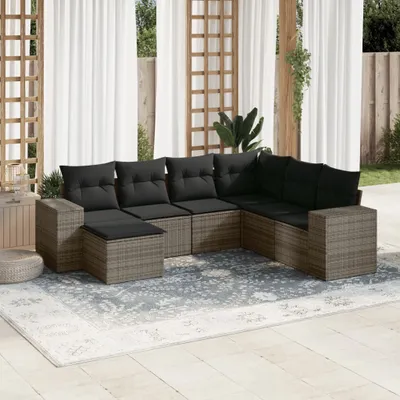 Produktbild von 7-tlg. Garten-Sofagarnitur mit Kissen Grau Poly Rattan 3255237