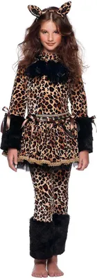 Leopard Kostüm Amina deluxe für Kinder Gr. Kleid Gr. 122-140 braun Tier-Kostüm Fasching Karneval Mottoparty