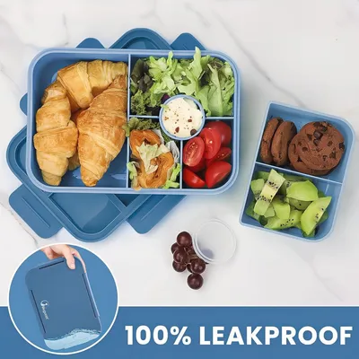 Kinder Lunchbox 1300 ml - 3-teiliges Bento-Set mit 4 Fächern - Auslaufsicher und Mikrowellengeeignet