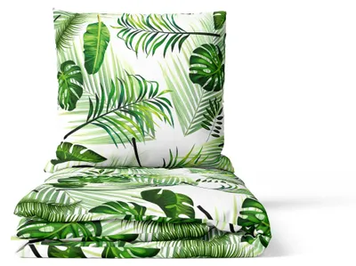 Produktbild von 2-tlg Bettwäsche Leaves 135x200 + 80x80 cm mit YKK Reißverschluss Garnitur Pflanzen Leaves