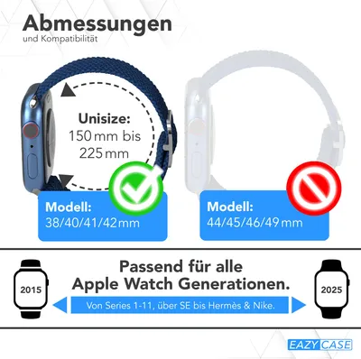 Produktbild von EAZY CASE Apple Watch Armband Wristband 38mm/40mm/41mm verstellbares Ersatzarmband aus Stoff, iWatch Serie in Blau