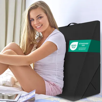 Zdjęcie produktu dla Wielofunkcyjna poduszka klinowa ELONEO poduszka pod plecy poduszka pod kolana poduszka pod nogi poduszka na żyły na kanapę i sofę, poduszka do czytania, rozmiar W55 x H56 x L30.5 cm, czarna, (bez poduszki)