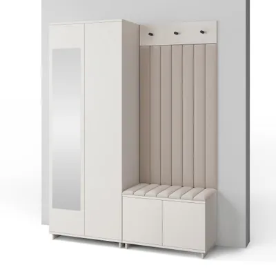 Produktbild von Garderoben-Set Napoli Version 13: Kleiderschrank mit Polsterpaneelen, Schuhschrank Flur und Eingangsbereich (Cashmere/Trinity 02)