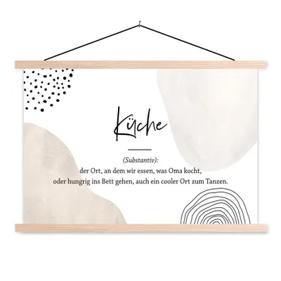 Produktbild von MuchoWow® Textilposter Küche - Sprichwörter - Zitate - Wörterbuch - Definition Küche 120x80 cm mit holzfarbenen Rahmen - Aufhängeset