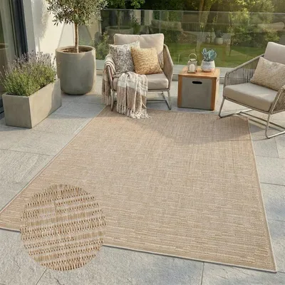 Produktbild von Outdoor Teppich Wetterfest Balkon Terrasse Braun 150x150 cm Quadratisch - Meliertes Muster, Flachgewebe, Sisal-Optik, Flachgewebe