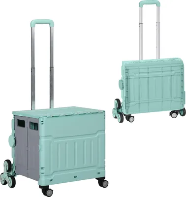 Produktbild von HOMCOM Einkaufstrolley Klappbar, Einkaufswagen mit Verstellbarem Teleskop-Griff, Treppensteiger mit Deckel, Transportwagen bis 80 kg Tragbar, Grün