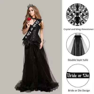 Produktbild von Gothic Brautdiadem mit Schleier, Halloween Accessoires, Einheitsgröße, für Kostümpartys