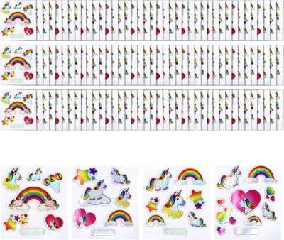 Produktbild von com-four® 100x Einhorn Glitzer Sticker für Kinder - Bunte Aufkleber