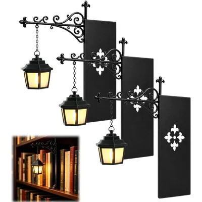 Produktbild von 3er-Set Bücherregal Lampe Vintage – Versteckte Metallhalterung, warmes Bernsteinlicht, Batterie, robustes Metall – Ideal für Bibliothek & Leseecke