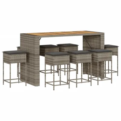 Produktbild von vidaXL 9-tlg. Gartenbar-Set mit Kissen Grau Poly Rattan