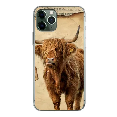 Produktbild von MuchoWow® Handyhülle Schutzhülle Hülle für iPhone 11 Pro Schottischer Highlander - Retro - Zeitungsartikel Silikon Softcase Handy Hülle - Handy
