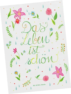 Produktbild von Mr. & Mrs. Panda Postkarte Blumen Leben - Geschenk, Postkarten, Dekoration, Ansichtskarte, Blümchen, Spruch über Das, Grußkarte, Ansichtskarten, glücklich sein, Ist schön