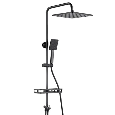 Produktbild von Auralum Duschset ,Regendusche und Handbrause mit Ablagefach(bohrfrei), Höhenverstellbar 72–110 cm,10-Zoll-Duschkopf ,Schwarz