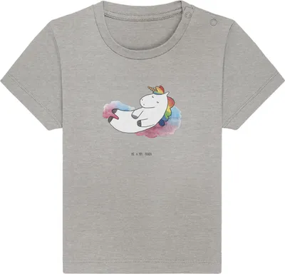 Produktbild von Mr. & Mrs. Panda Babyshirt Einhorn Wolke 7 6. - 12. Monat - Heather Grey - Geschenk, Unicorn, Baby Top, Kinder Shirt, Einhörner,  T-Shirt, Verliebt, Menschen, Lustig