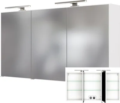 Produktbild von Badezimmer Spiegelschrank mit Doppel-LED-Beleuchtung FLORIDO-03 in weiß B x H x T 120 x 64 x 20 cm
