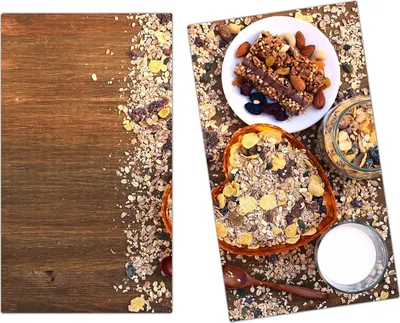 Produktbild von Spritzschutz Herdabdeckplatte Schneidebrett aus Glas Müsli und Nüsse 2-Teilig (60x52cm)