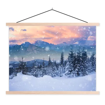 Produktbild von MuchoWow® Textilposter Schnee - Himmel - Wald - Winter 40x30 cm mit holzfarbenen Rahmen - Bilder