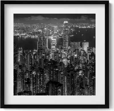 Produktbild von Nachtansicht der Stadt– Wandbild mit Rahmen – Gerahmtes Bild  – Wanddekoration – 50x50 cm –  Schwarz Rahmen