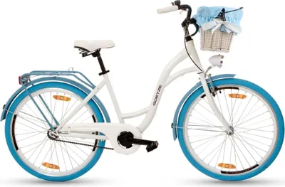 Produktbild von Goetze Style 26 Zoll City Bike, 43 cm Tiefeinsteiger, 1-Gang mit Rücktrittbremse hinten & V-Bremse vorne, LED-Beleuchtung, Rattankorb mit Bezug