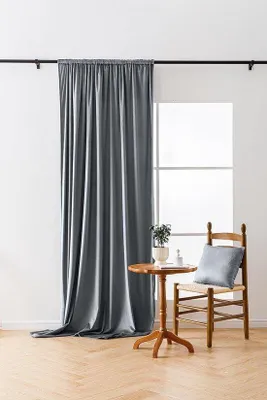 Obrázok produktu pre Záclona Unyqoos® z hustého zamatového materiálu, svetloizolačná, denimovej farby, s volánmi, rozmer 140 x 250 cm, vhodná do spálne a obývačky