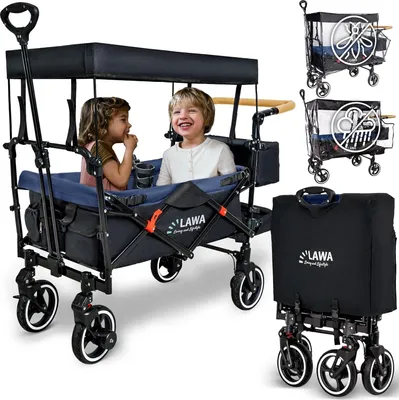 Produktbild von Famanu Bollerwagen mit Dach für Kinder - Strandwagen mit Regenkap, Becherhalter & Stoßdämpfer, Tragkraft 80kg, Für Kinder von 1 bis 8 Jahren