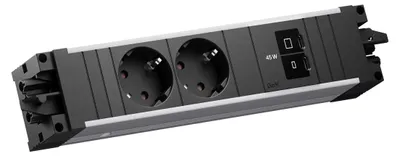 Imagen del producto de BACHMANN STEP ALU, 2 enchufes CEE7/3, 1 puerto USB C con carga de 45W