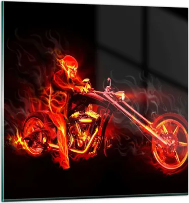 Produktbild von Bilder auf glas - Flammen Motorrad Skelett - 40x40cm - Glasbilder - Wandbilder - Kunstdruck - zum Aufhängen bereit - Wanddekoration aus Glas - Glas Bilder - Wandbild auf Glas - GAC40x40-0148