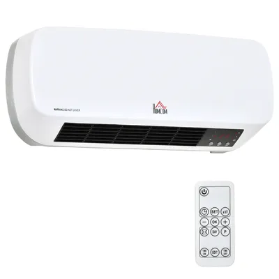 Image de HOMCOM Radiateur mural soufflant 2000 W - chauffage céramique PTC - 3 niveaux de puissance - télécommande incluse blanc noir
