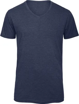 Produktbild von B&C TM057 | Herren V-Neck Triblend T / langlebig, flexibel + faltenfrei - Farbe: Heather Navy - Größe: L