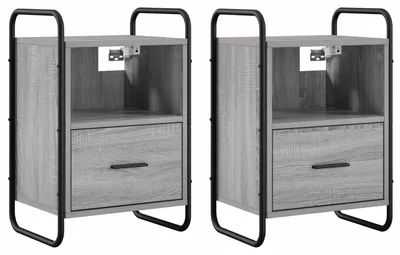 Image de Table de chevet suspendue, lot de 2, couleur Sonoma, dimensions 40 x 30 x 60 cm