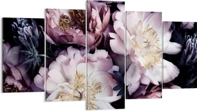 Produktbild von Bild auf Leinwand - Leinwandbild - 5 Teile - Pfingstrosen Veilchen Blumen - 160x85cm - Wand Bild - Wanddeko - Wandbilder - Leinwanddruck - Bilder - Wanddekoration - Leinwand bilder - EA160x85-5076
