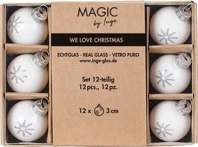 Produktbild von Weihnachtskugeln Glas 3cm Schneeflocken Motiv 12er Set Just White
