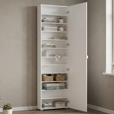 Image de Ippolita - Armoire Multi-usage, 1 Porte 60x200h cm Blanc Brillant, 11 Étagères