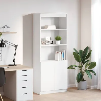 A white highboard is shown in a room with a desk and a plant.