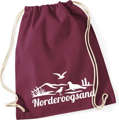 Produktbild von Huuraa Turnbeutel Norderoogsand Strandmotiv 12 Liter Burgundy Baumwolle Rucksack Geschenkidee