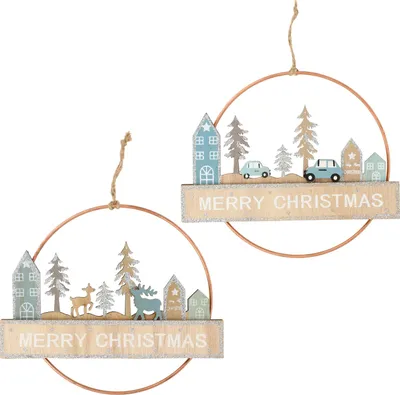 Produktbild von COM-FOUR® 2x Holzanhänger für die Weihnachtsdekoration 15 x 17 cm -  Holzverzierung zum Aufhängen an Türen und Fenstern [Motivauswahl variiert]