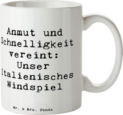 Produktbild von Mr. & Mrs. Panda Pott Spruch Italienisches Windspiel - Weiß - Geschenk, Tasse, Rasse, Hunderassen, Trinkbecher, Eigenschaften, Hunde, Kaffeetasse, Hunderasse, Becher