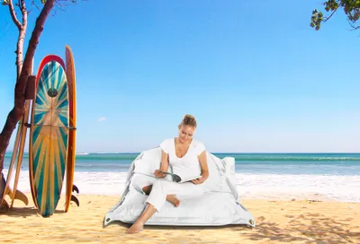 Produktbild von Smoothy® XXL Sitzsack 450 Liter in Weiß – Riesensitzsack für Indoor & Outdoor | Bequemer Bean Bag aus 100% Nylon, abnehmbarer Bezug