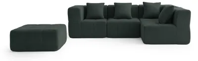 Immagine prodotto di MILYSOFA SOFABULOUS: divano angolare modulare a 4 posti con chaise longue, raffinato tessuto a riccioli, verde bosco