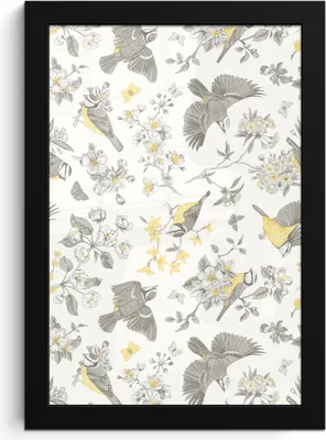 Produktbild von MuchoWow® MuchoWow® Gerahmtes Poster Blumen - Vogel - Muster 20x30 cm - Poster mit zchwarzem Bilderrahmen - Drucken - Bilder Poster im Rahmen