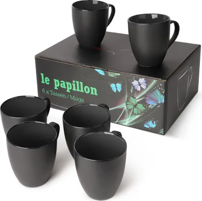 Produktbild von MIAMIO - 6 x 350 ml Kaffeetassen Set Außen Schwarz Innen Farbig (Schwarz)
