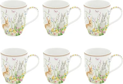 Produktbild von 6er Set Becher, Tassen HAPPY EASTER mit Hase 350ml aus Porzellan Easy Life