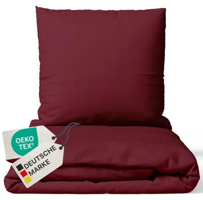 Produktbild von NYVI Bettwäsche Set DreamScience Mikrofaser Uni 155x220 + 80x80 cm Bordeaux - Atmungsaktiv & Weich - Mit Reißverschluss, , für Allergiker geeignet