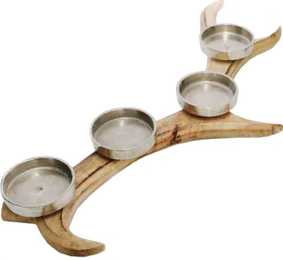 Produktbild von Mango Kerzenhalter GEWEIH 56 cm - 4 Alu Kerzen Teller - Holz