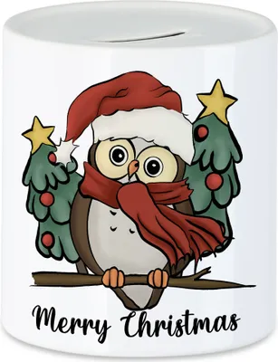 Produktbild von Merry Christmas Spardose Geschenkidee Eule-Fans Süßes Motiv für Weihnachten für Familie Freunde
